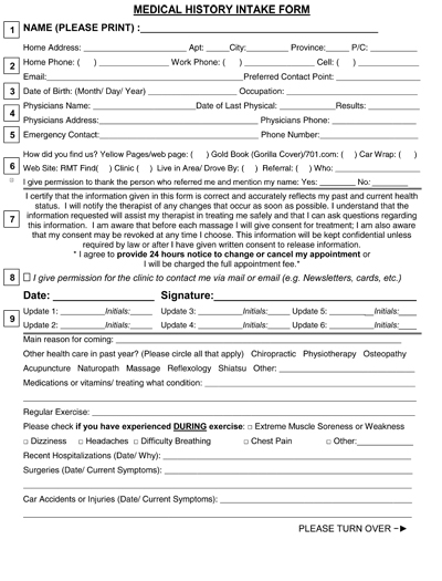 New Patient Medical History Form Template from www.massagetherapycanada.com
